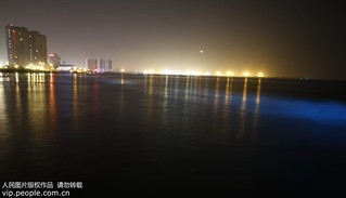 2017年9月17日凌晨，在河北省秦皇島市金夢(mèng)海灣浴場(chǎng)拍攝的“熒光?！?。